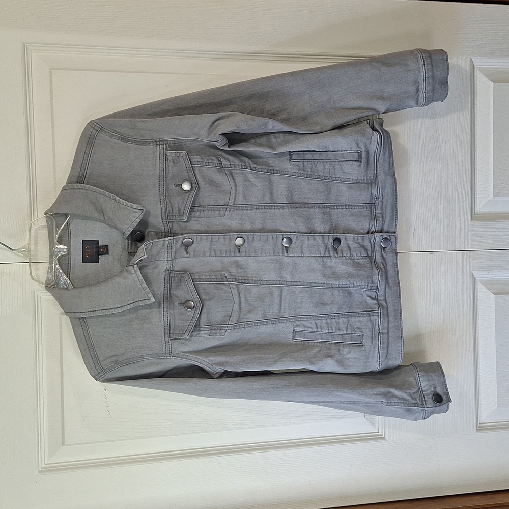 MIX by 41 HAWTHORN denim trucker biker jean jacket - M - gray button down